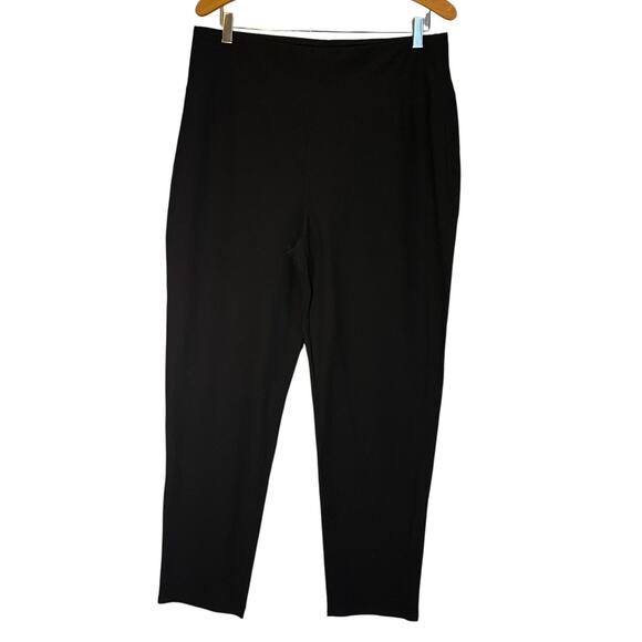 Eileen Fisher Crepe Pull On Pants Black Classic Minimalist Slim Leg Office Large - Picture 1 of 8